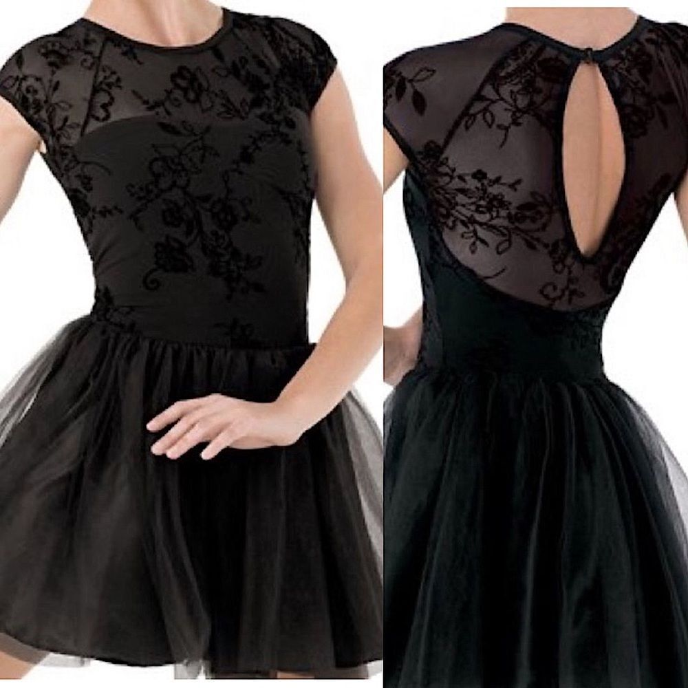 WEISSMAN Balera Dance Costume black tutu skirt flocked mesh dress D9329 child LC